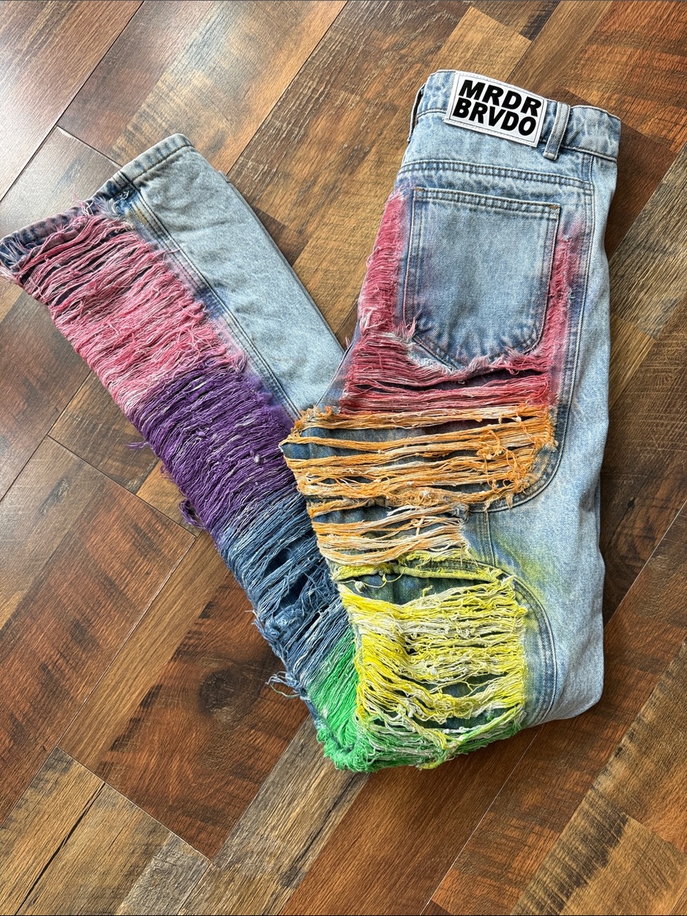 RARE FIND! Who Decides War by MRDR BRVDO "ROYGBIV" Distressed Signature Jeans